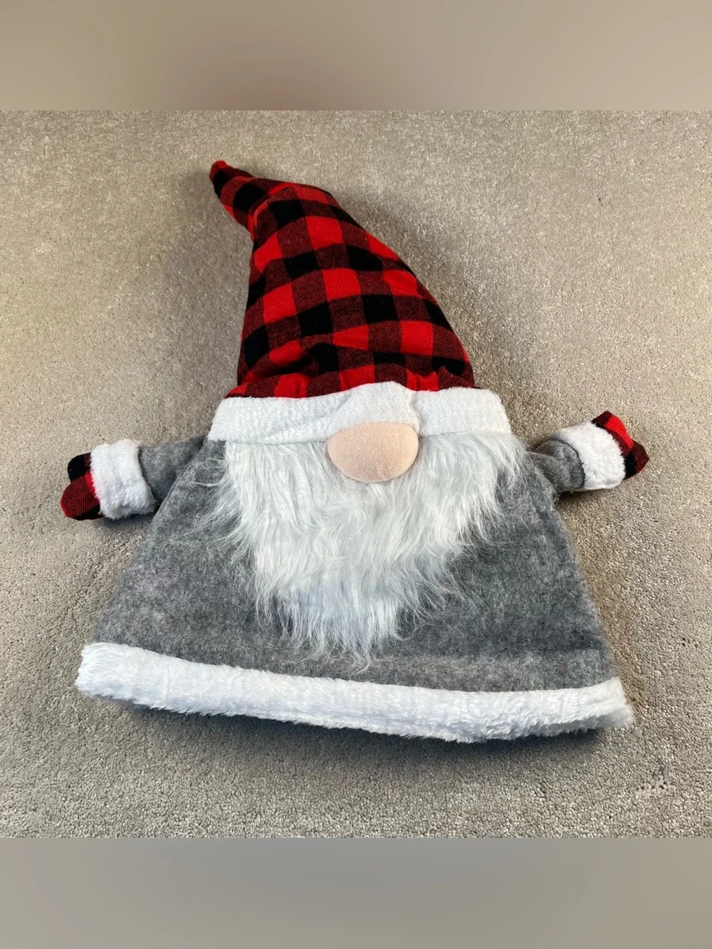 Gnome Christmas Tree Topper Holiday Plaid Gray Felt Craft Art Tree Decor